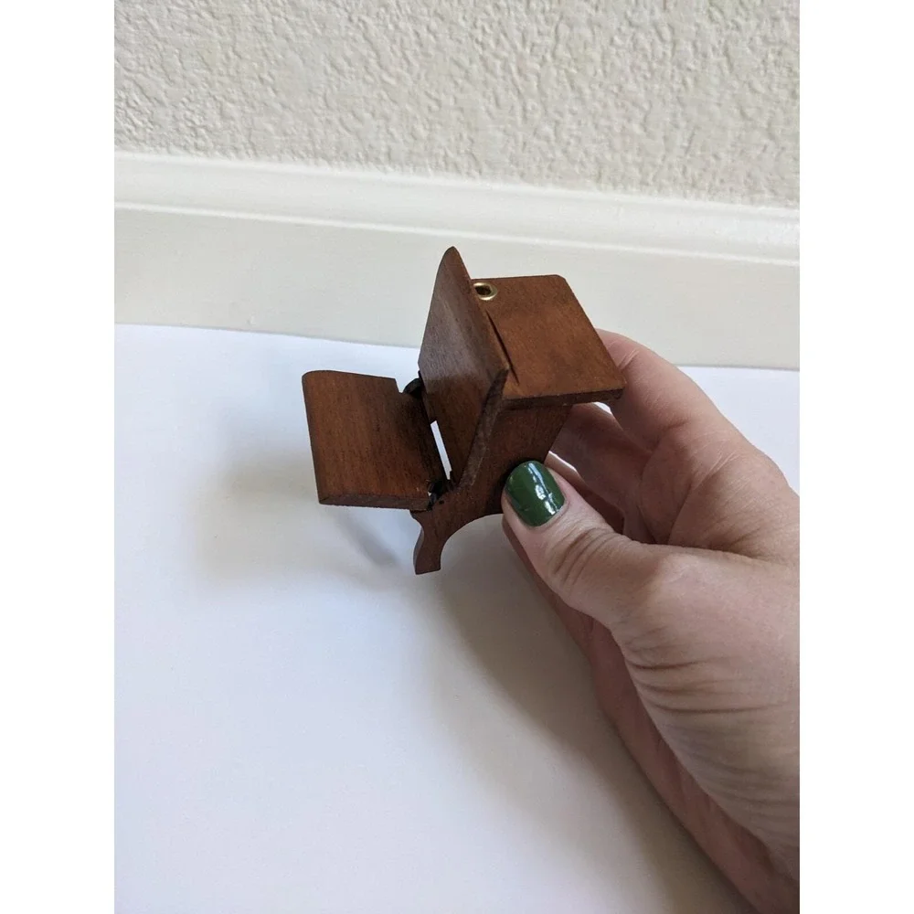 Vintage Dollhouse Miniature Old School House Desk Folding Bench‎ Wood 2.75